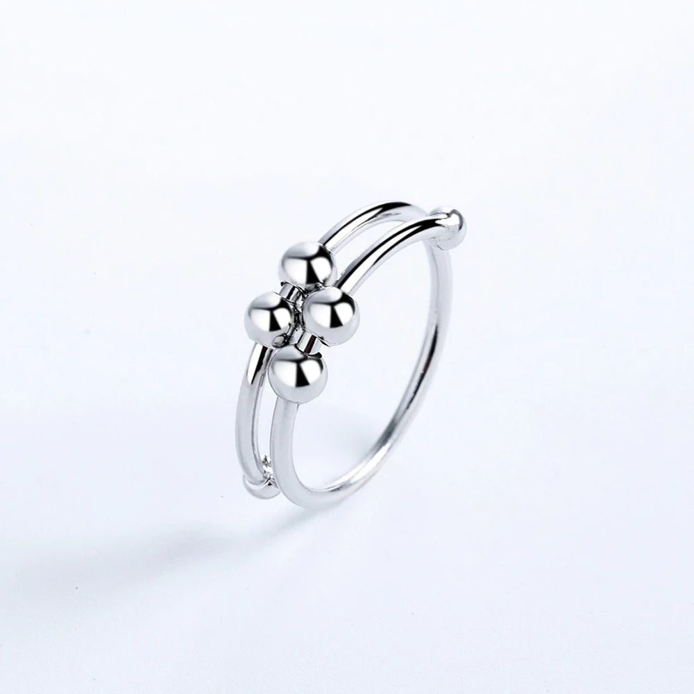 4 Beads Adjustable Anxiety Relief Ring Rings Claire & Clara Silver + Metal