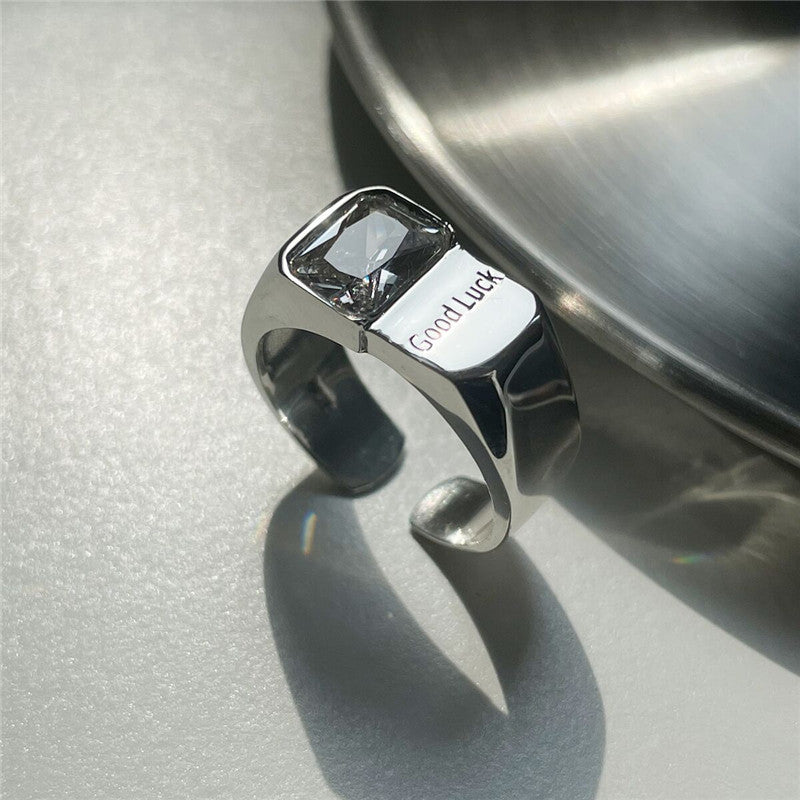 Adjustable Engraved Good Luck Zircon Ring Rings Claire & Clara