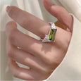Adjustable Green Zirconia Geometric Ring Rings Claire & Clara