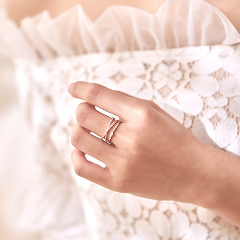 Adjustable Opening Cross Double Layer Ring Rings Claire & Clara