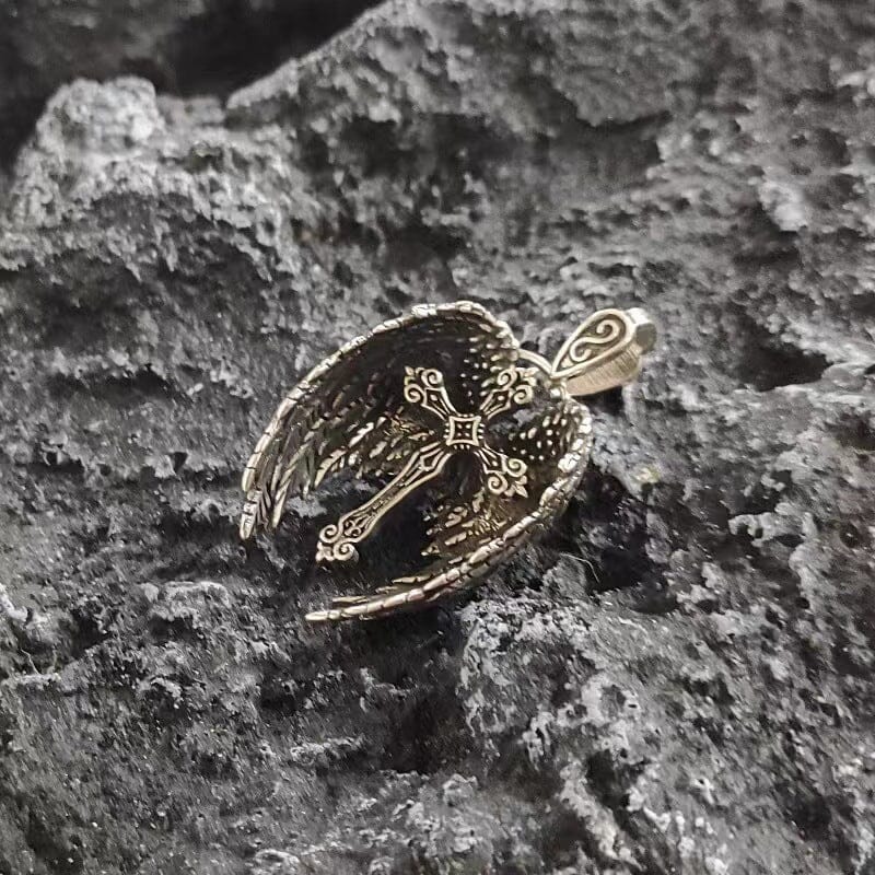 Aged Seraph Wings Cross Necklace Necklace Claire & Clara