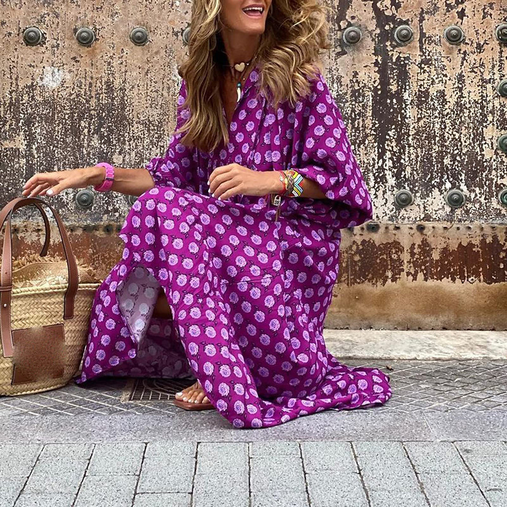 Alana Bohemian Floral Puff Long Swing Dress Dresses Claire & Clara