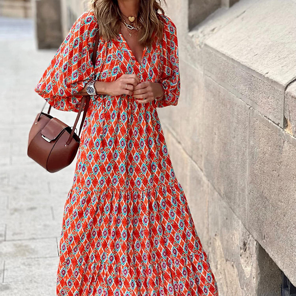 Alana Bohemian Floral Puff Long Swing Dress Dresses Claire & Clara