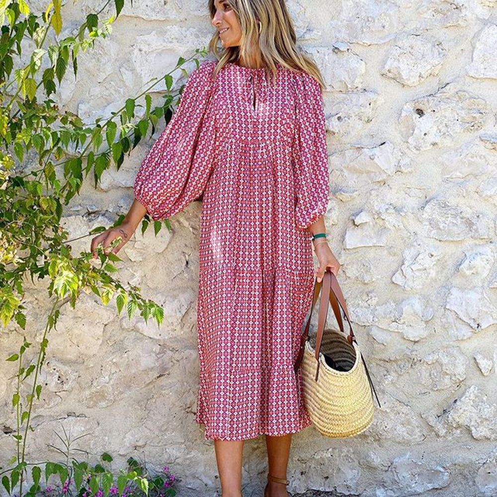 Alana Bohemian Floral Puff Long Swing Dress Dresses Claire & Clara