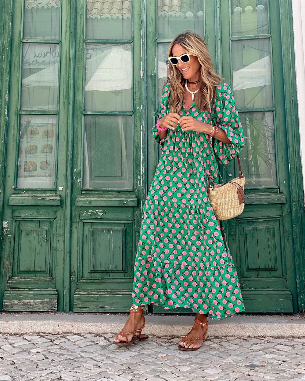 Alana Bohemian Floral Puff Long Swing Dress Dresses Claire & Clara