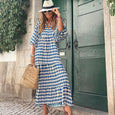 Alana Bohemian Floral Puff Long Swing Dress Dresses Claire & Clara Blue S