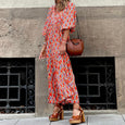 Alana Bohemian Floral Puff Long Swing Dress Dresses Claire & Clara Boho-red S