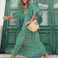 Alana Bohemian Floral Puff Long Swing Dress Dresses Claire & Clara Green-1 S