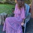 Alana Bohemian Floral Puff Long Swing Dress Dresses Claire & Clara Purple-2 S