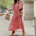 Alana Bohemian Floral Puff Long Swing Dress Dresses Claire & Clara Red-1 S