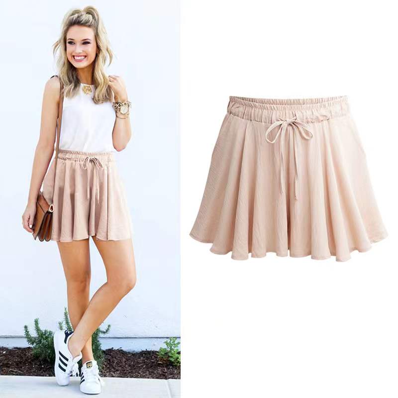 Amber Pleated High Rise Wide Shorts Bottoms Claire & Clara Beige US 2
