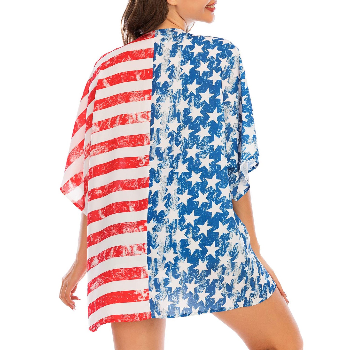 American Flag Print Half Sleeve Casual Cover-up Top Claire & Clara