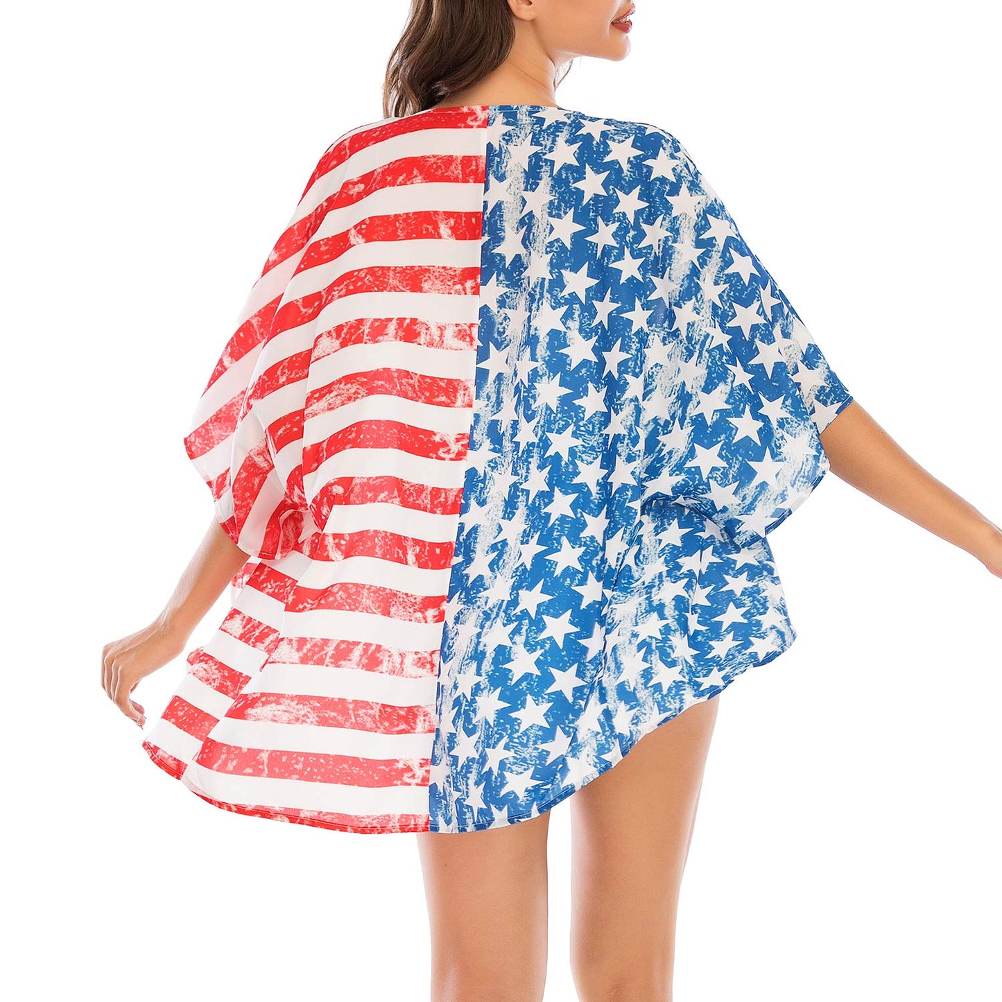 American Flag Print Half Sleeve Casual Cover-up Top Claire & Clara