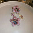Asymmetric Diamond Drop Crystal Flower Earrings Earrings Claire & Clara