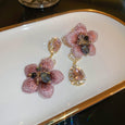 Asymmetric Diamond Drop Crystal Flower Earrings Earrings Claire & Clara
