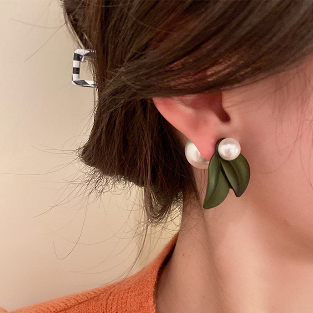 Asymmetrical Flower And Leaf Pearl Earrings Earrings Claire & Clara
