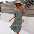 Aubrey Casual Floral Button Bandage Dresses Dresses Claire & Clara Black S