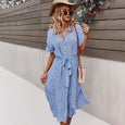 Aubrey Casual Floral Button Bandage Dresses Dresses Claire & Clara Blue S