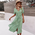Aubrey Casual Floral Button Bandage Dresses Dresses Claire & Clara Green S