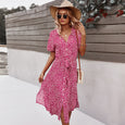 Aubrey Casual Floral Button Bandage Dresses Dresses Claire & Clara Red S