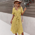 Aubrey Casual Floral Button Bandage Dresses Dresses Claire & Clara Yellow S