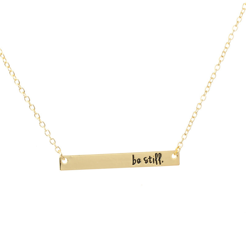 'Be Still' Horizontal Bar Pendant Necklace Necklace Claire & Clara Gold