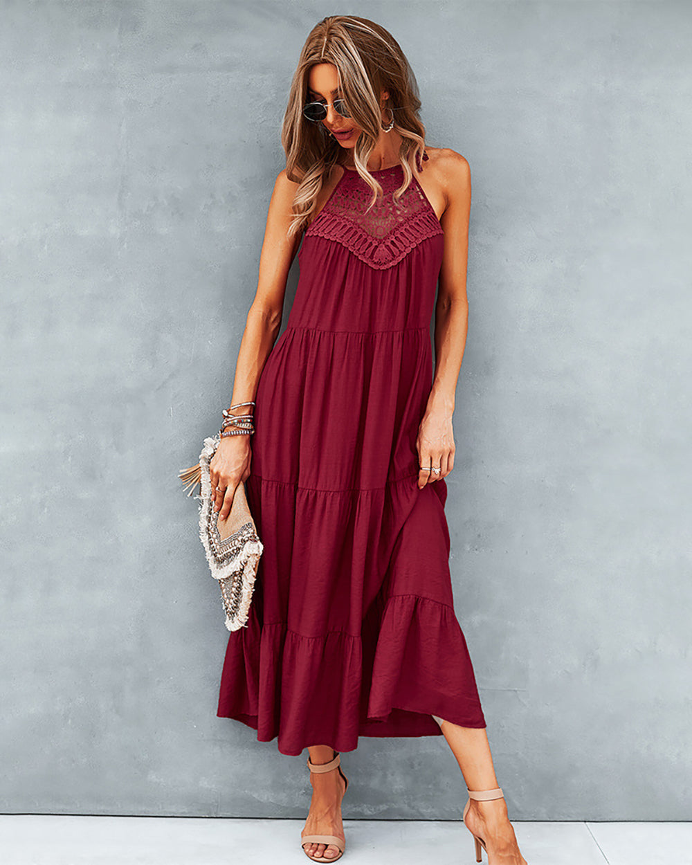 Boho Halter Lace Hollow Out Casual Dress Dresses Claire & Clara