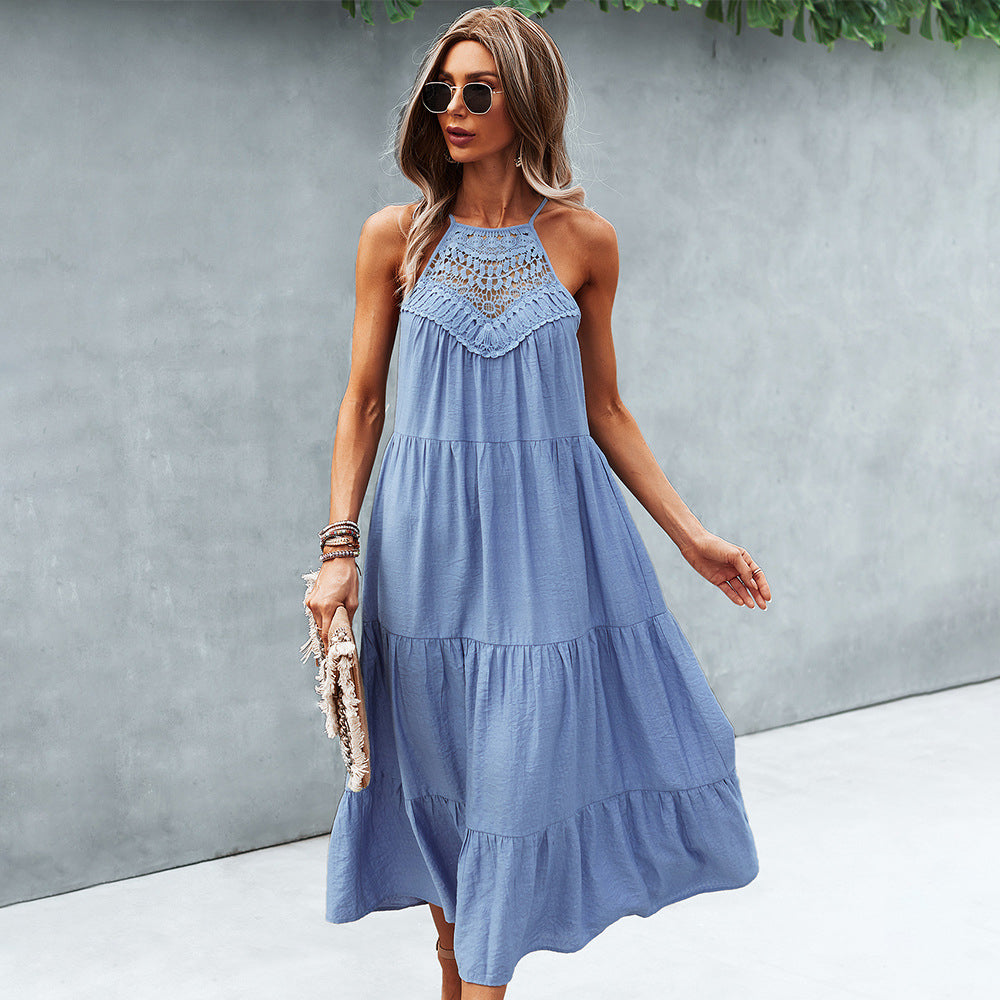 Boho Halter Lace Hollow Out Casual Dress Dresses Claire & Clara Blue S
