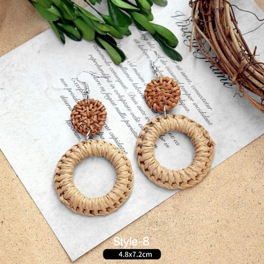 Boho Vintage Rattan Woven Earrings Earrings Claire & Clara Style-8
