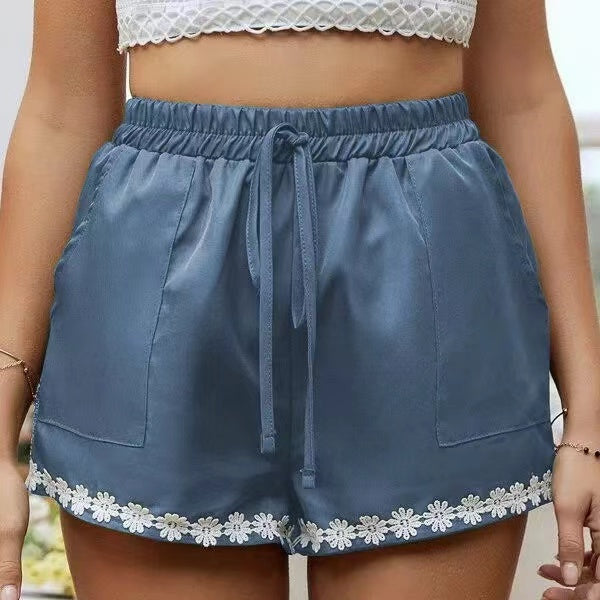 Bottom Flowers Casual Lace-Up Shorts Bottoms Claire & Clara Blue US 4
