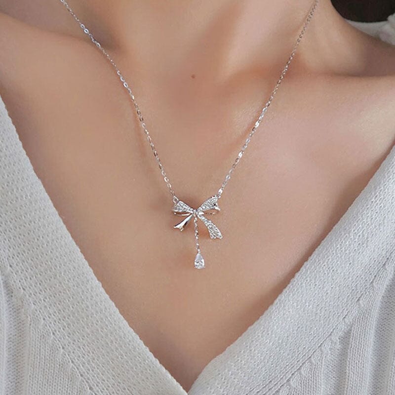 Bow Tassel Zirconia Pendant Necklace Necklace Claire & Clara