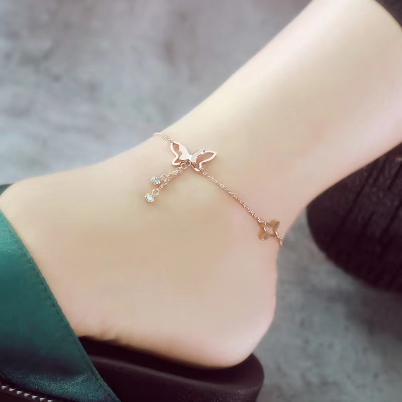 Butterfly Summer Tassel Rhinestone Anklet Anklet Claire & Clara