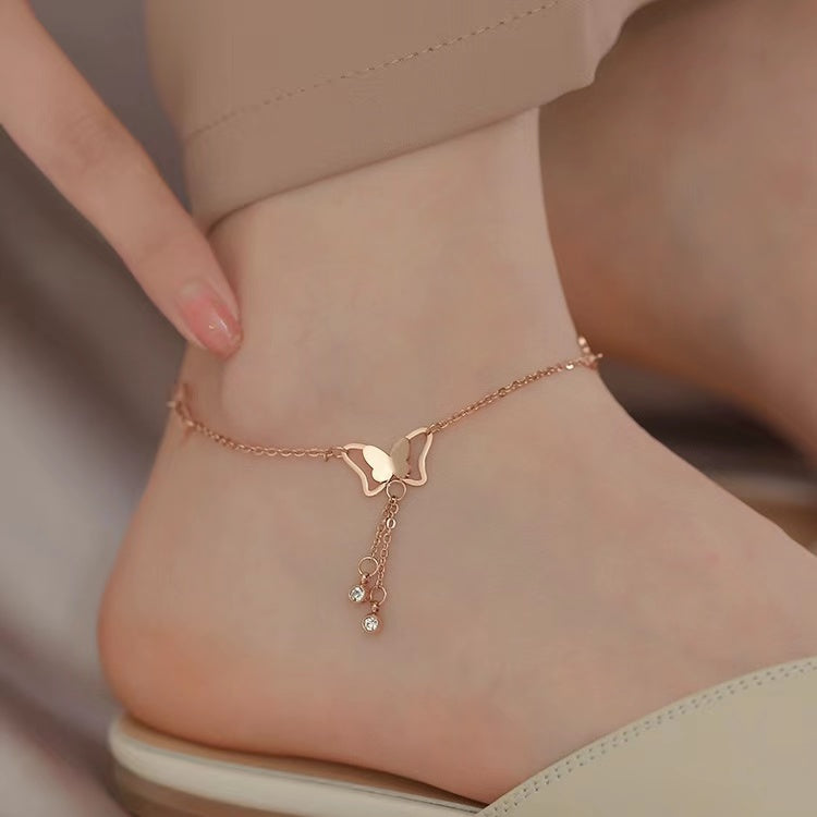Butterfly Summer Tassel Rhinestone Anklet Anklet Claire & Clara