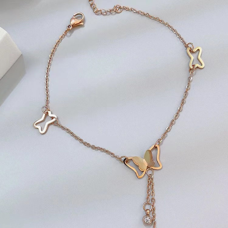 Butterfly Summer Tassel Rhinestone Anklet Anklet Claire & Clara Gold