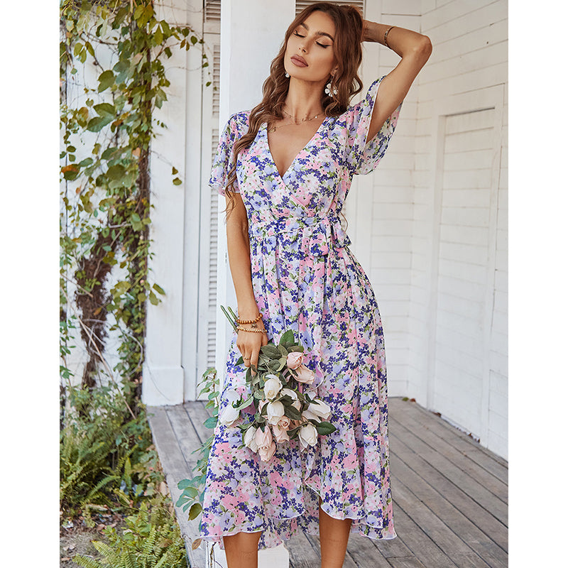 Callie Floral Dream V-Neck Wrap Midi Dress Dresses Claire & Clara