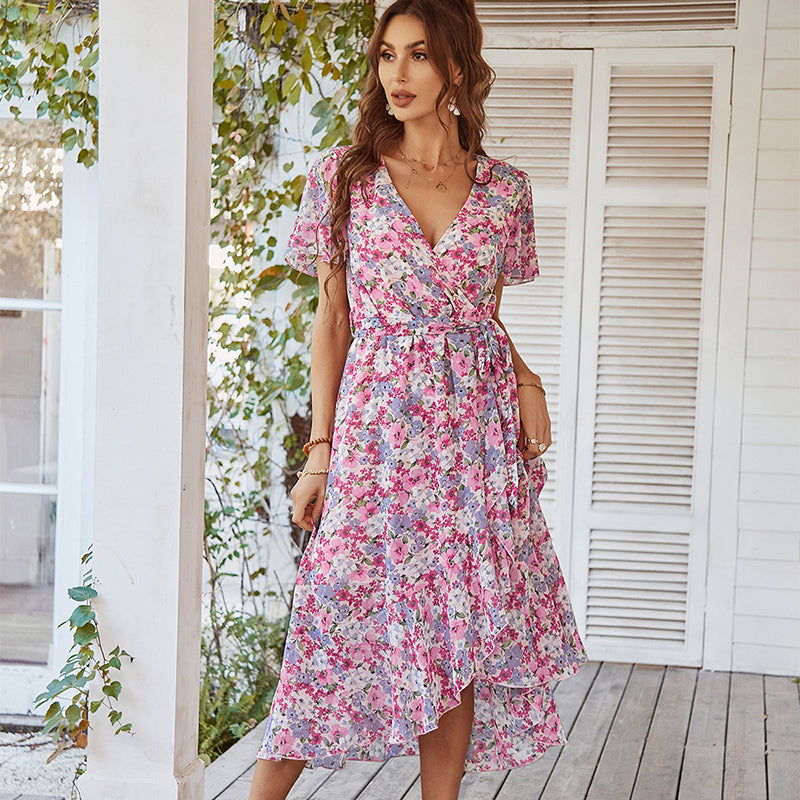 Callie Floral Dream V-Neck Wrap Midi Dress Dresses Claire & Clara