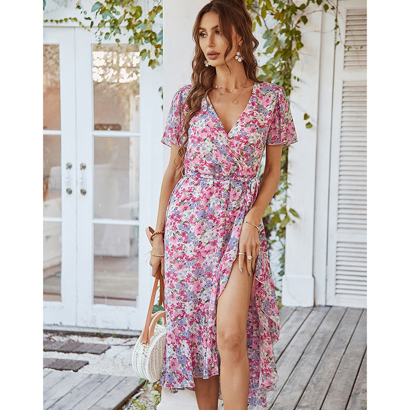 Callie Floral Dream V-Neck Wrap Midi Dress Dresses Claire & Clara