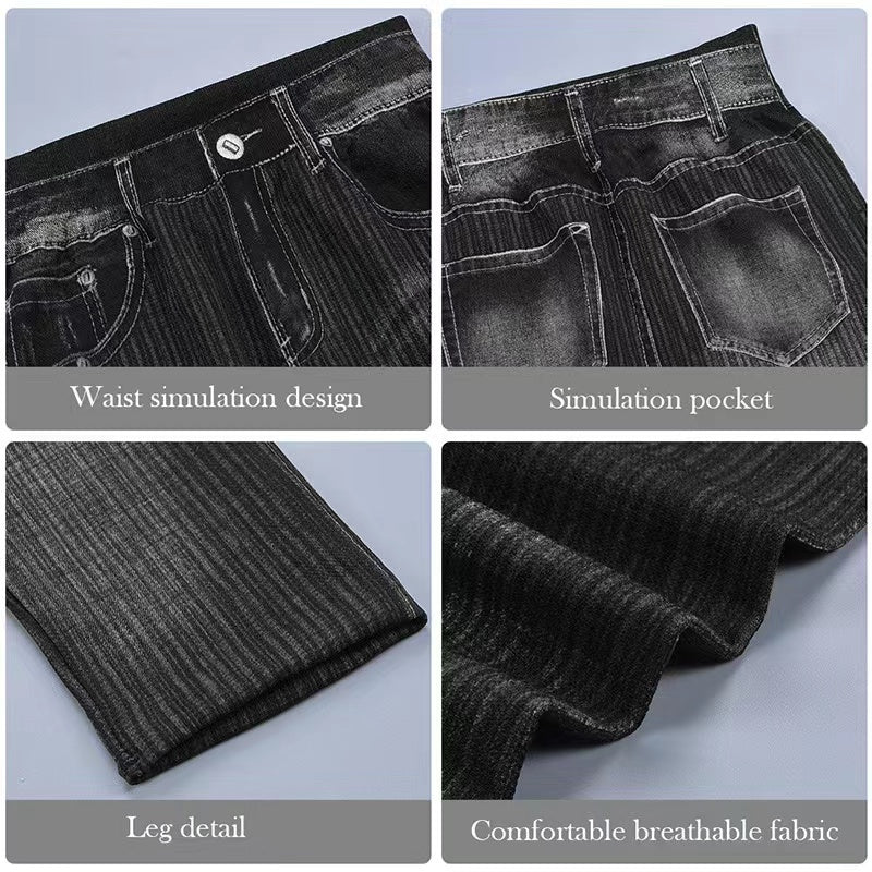 Cathy Faux Denim Print Stretch Leggings Bottoms Claire & Clara