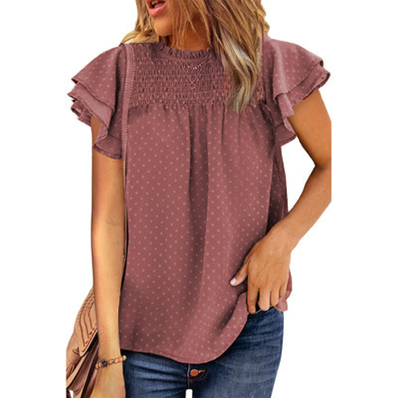 Chiffon Swiss Dot Round Neck Blouse Claire & Clara