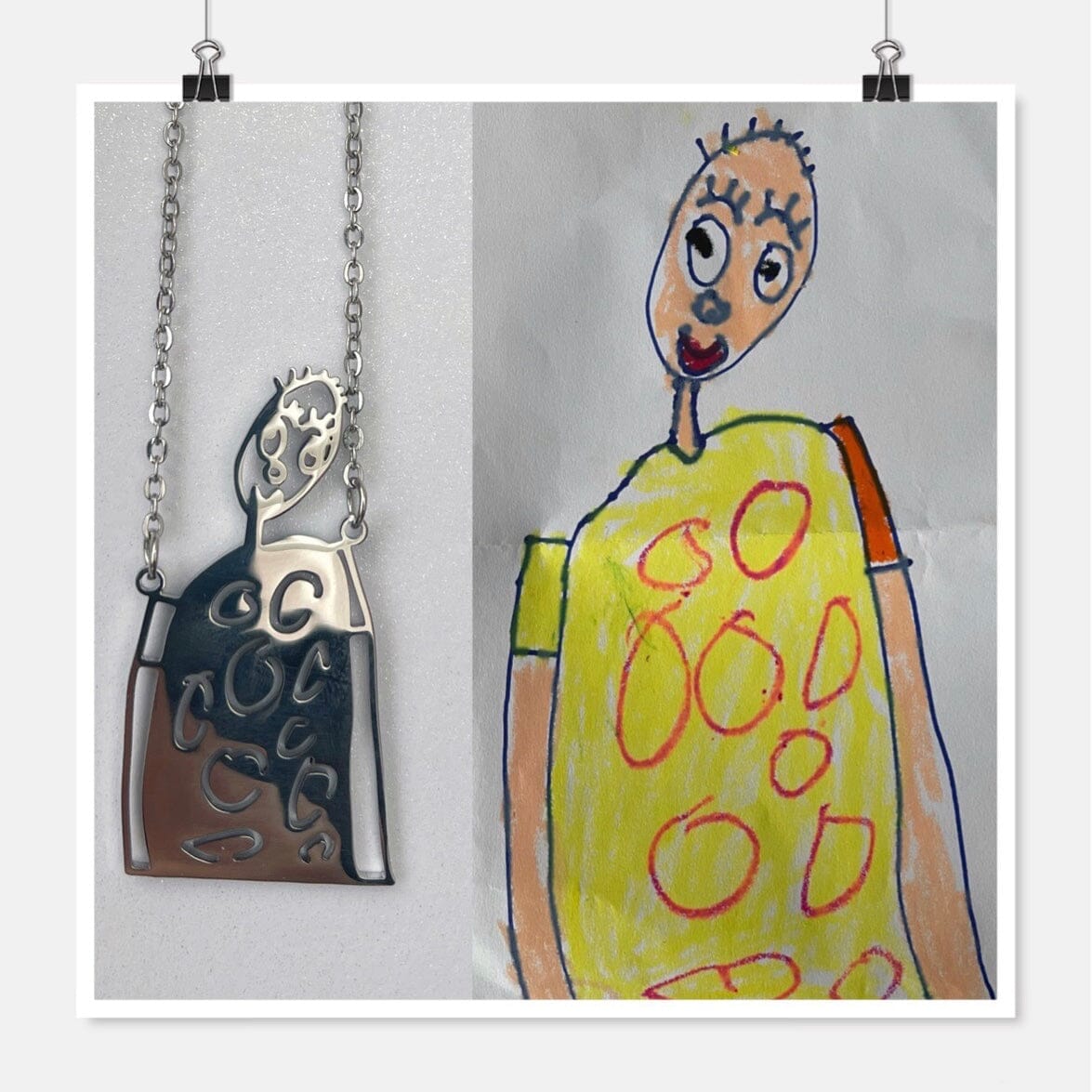 Children's Drawing Customized Keychain & Necklace Necklace Claire & Clara
