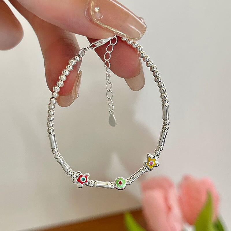 Colorful Flower Silver Beaded Bracelet Bracelet Claire & Clara