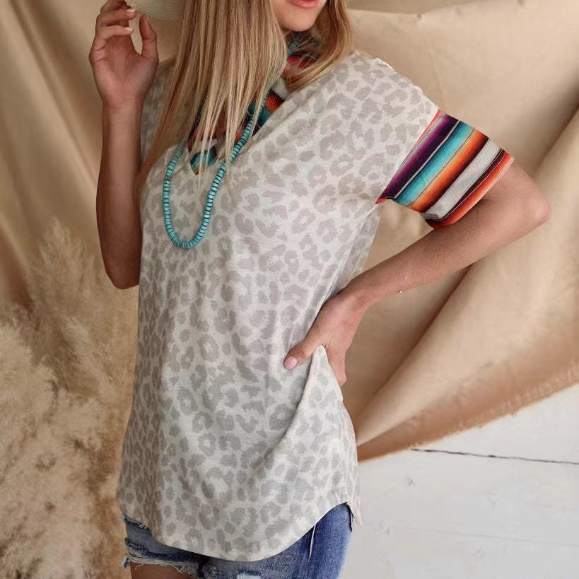 Colorful Stripes Leopard V-Neck Summer Top Top Claire & Clara