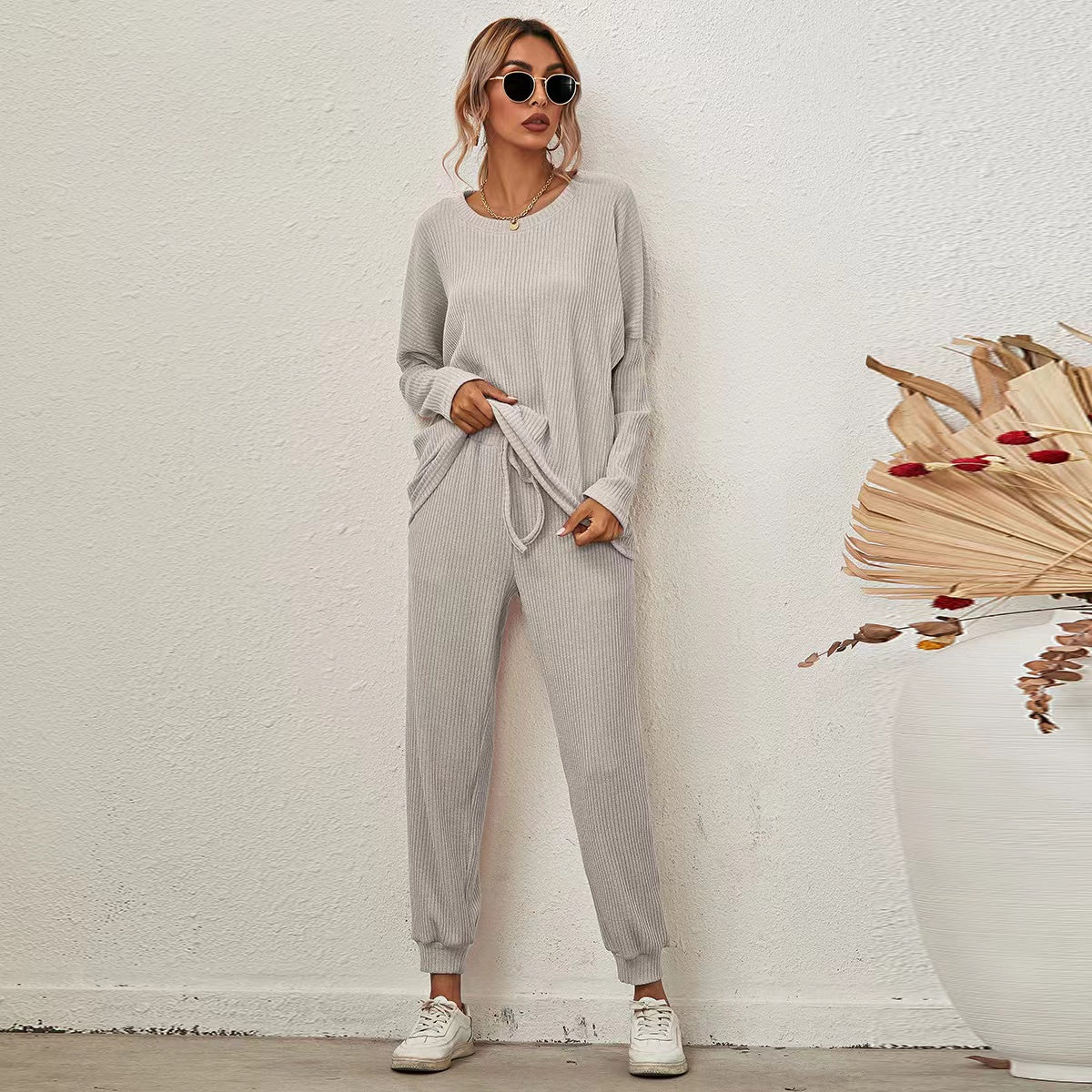 Connie Solid Color Casual Pajamas Set Set Claire & Clara Grey S