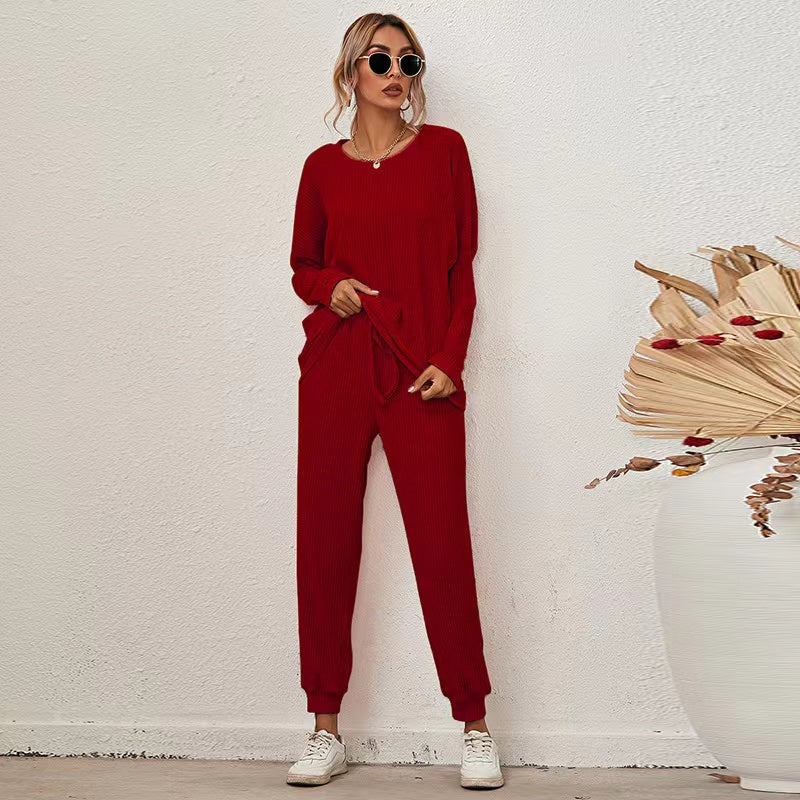 Connie Solid Color Casual Pajamas Set Set Claire & Clara Wine S
