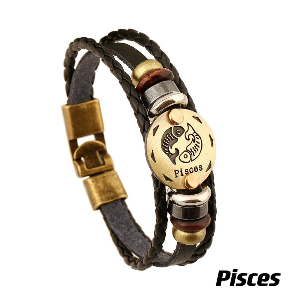 Constellation Vintage Multi-layer Braided Leather Bracelet Barrette Claire & Clara 20.5CM Pisces