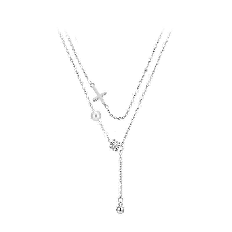Cross Double Layer Necklace Necklace Claire & Clara Silver