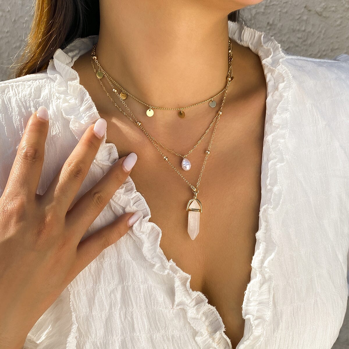 Crystal Pillar Pearl Mixed Multi-Layer Necklace Necklace Claire & Clara