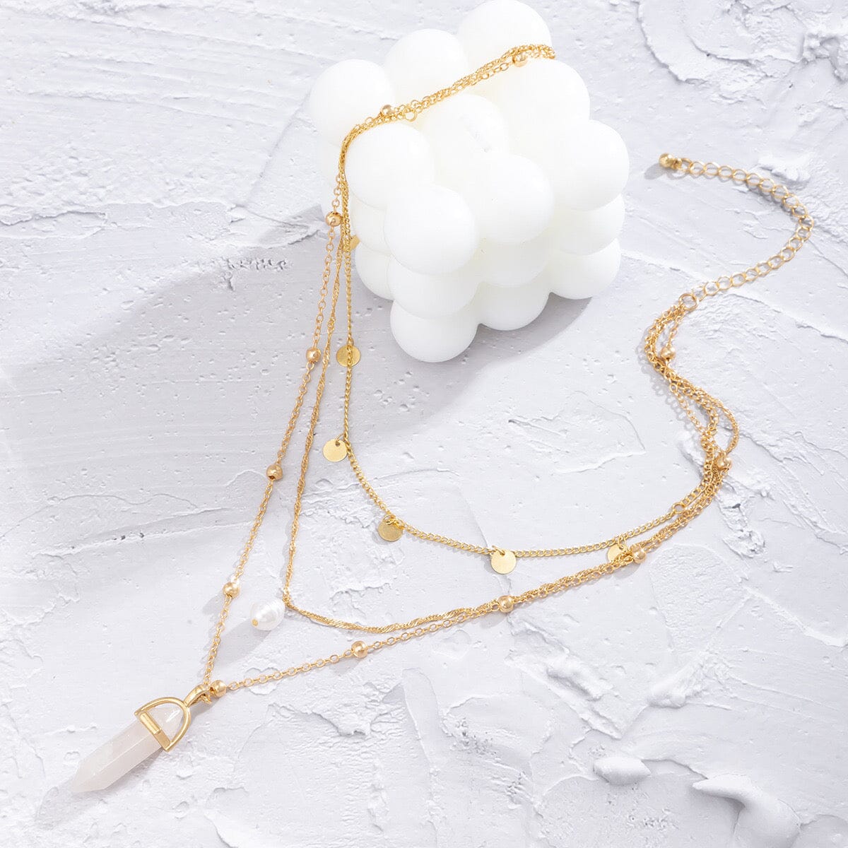 Crystal Pillar Pearl Mixed Multi-Layer Necklace Necklace Claire & Clara