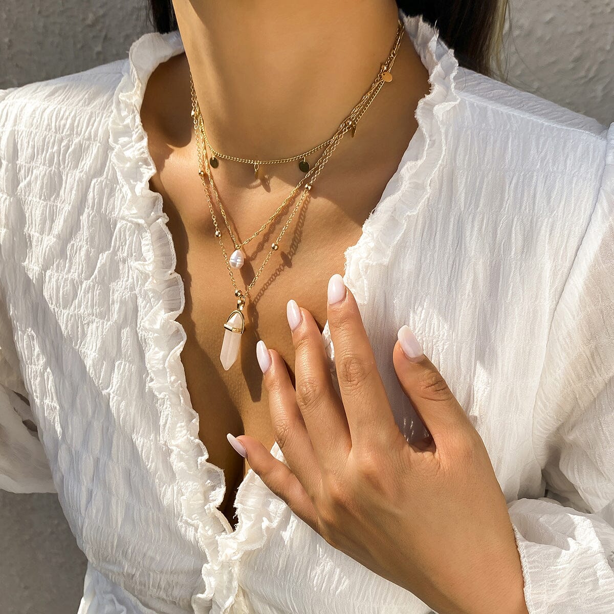 Crystal Pillar Pearl Mixed Multi-Layer Necklace Necklace Claire & Clara