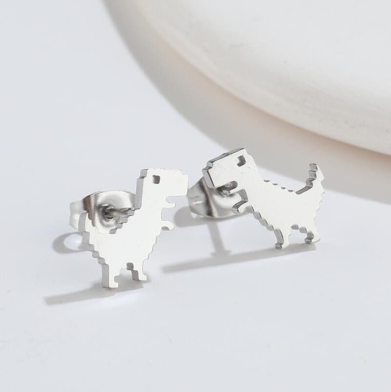Cute Pixel Dinosaur Stud Earrings Earrings Claire & Clara Silver